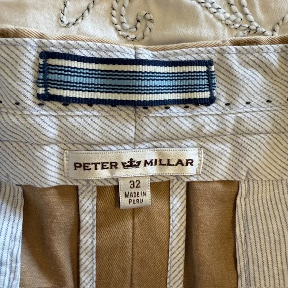 Peter Millar Mens Shorts 32 Pima Cotton Flat Front Chino Golf Beach Resort